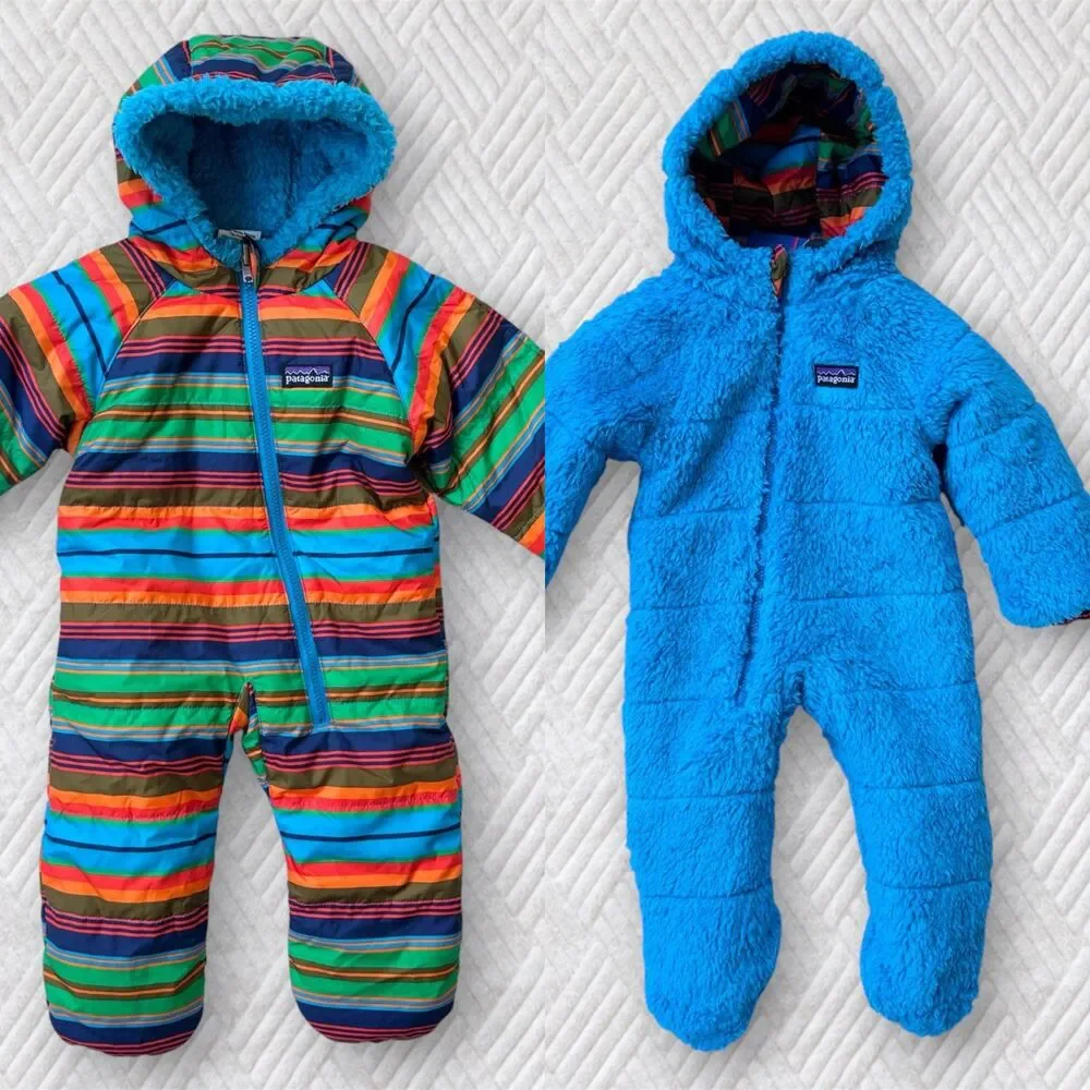 Patagonia Infant 3M Reversible Tribbles Bunting Snowsuit Turquoise Stripe NWT